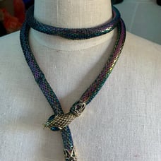 Vintage Mesh Snake Iridescent Necklace Belt Blue Purple Green Blue Eyes Rare