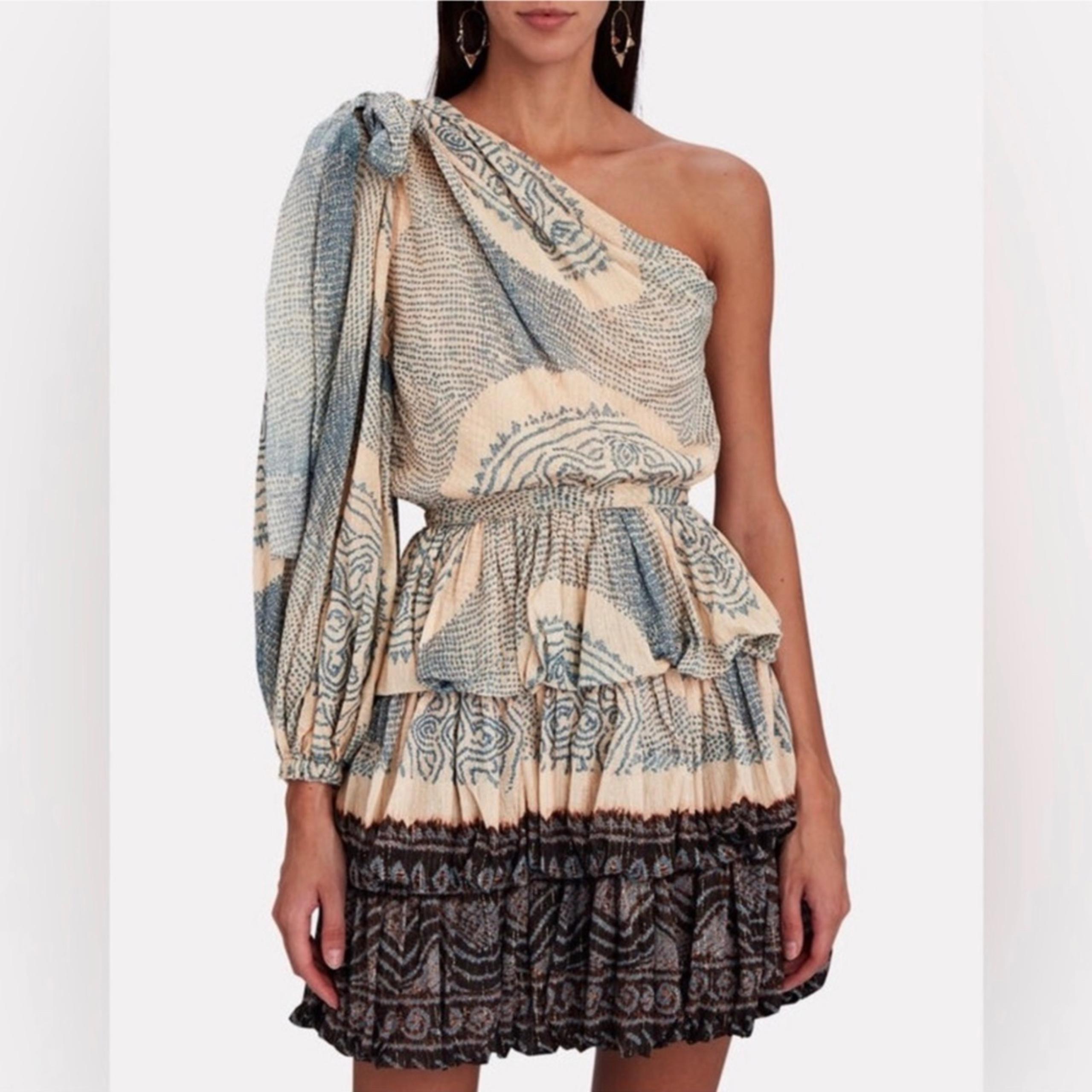 ULLA JOHNSON Leah One-Shoulder Mini Dress Sz 6