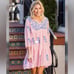 J.Marie Madeline Pink Embroidered Boho Swing Mini Dress Size Small