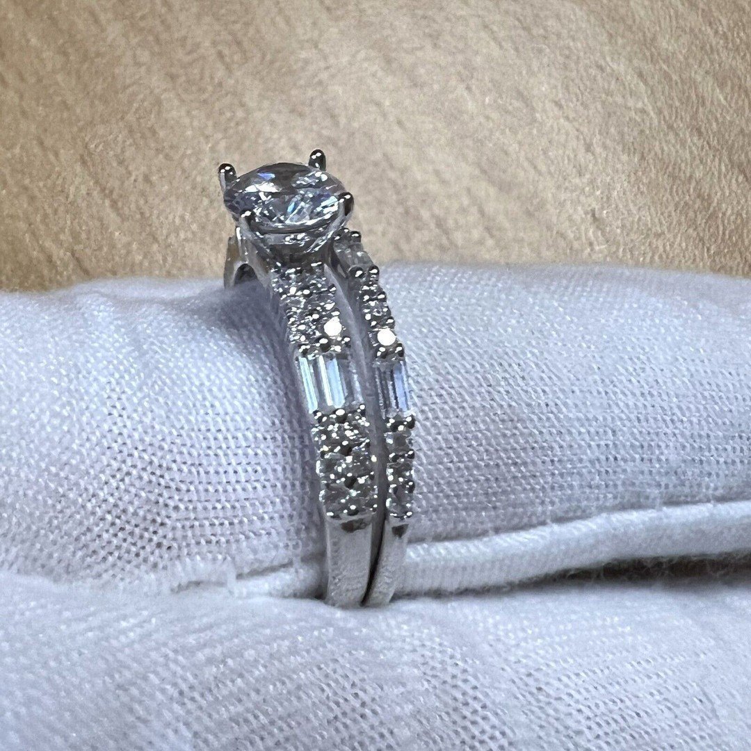 TG 925 Sterling Silver Cubic Zirconia Double Ring Women's Size 8 Rhodium Finish