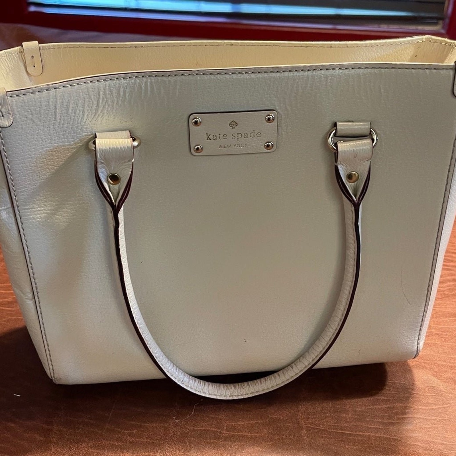 Kate Spade white leather satchel tote purse