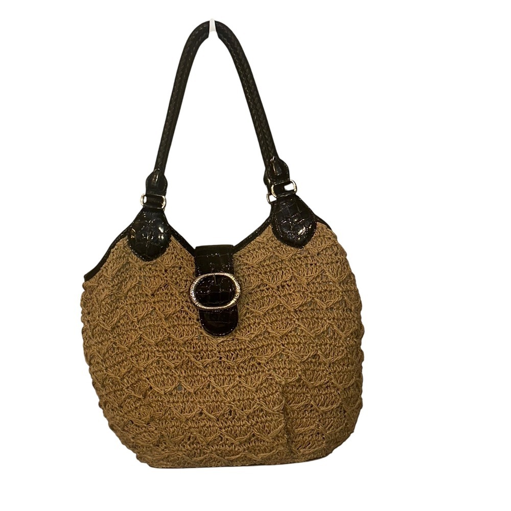 Brighton Woven Hobo Bag Crochet Purse Shoulder Bag Brown Black Accents