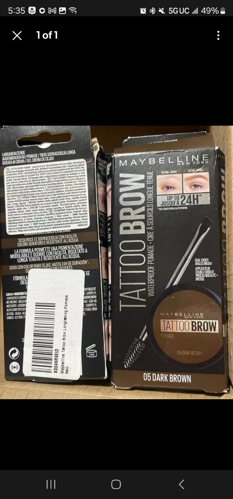 PACK OF 2 Maybelline Tattoo Brow Long lasting Pomade Pot, Dark Brown, 5 g