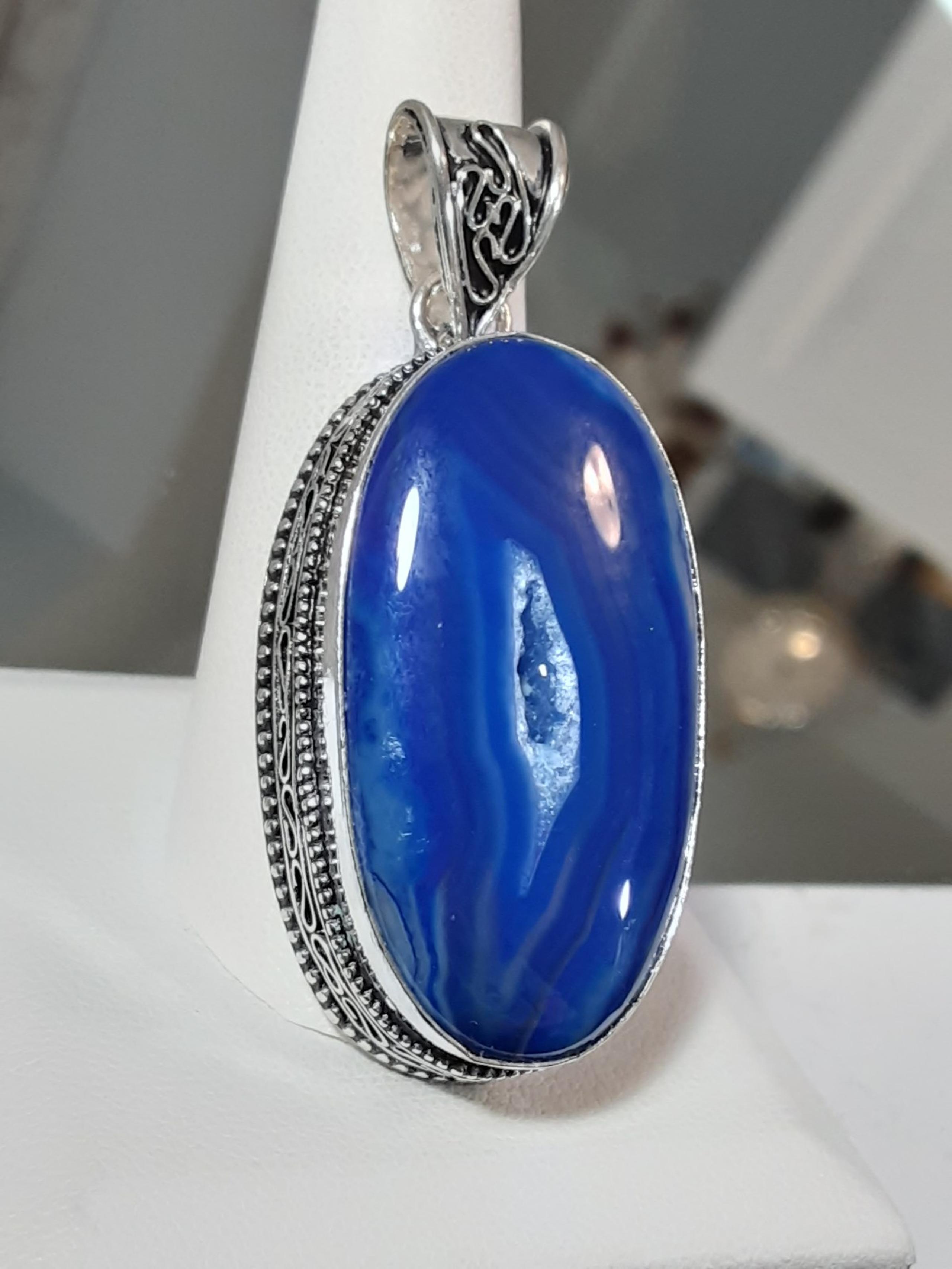 Blue Ocean Druzy Agate Cabochon .925 Pendant "Pacific"
