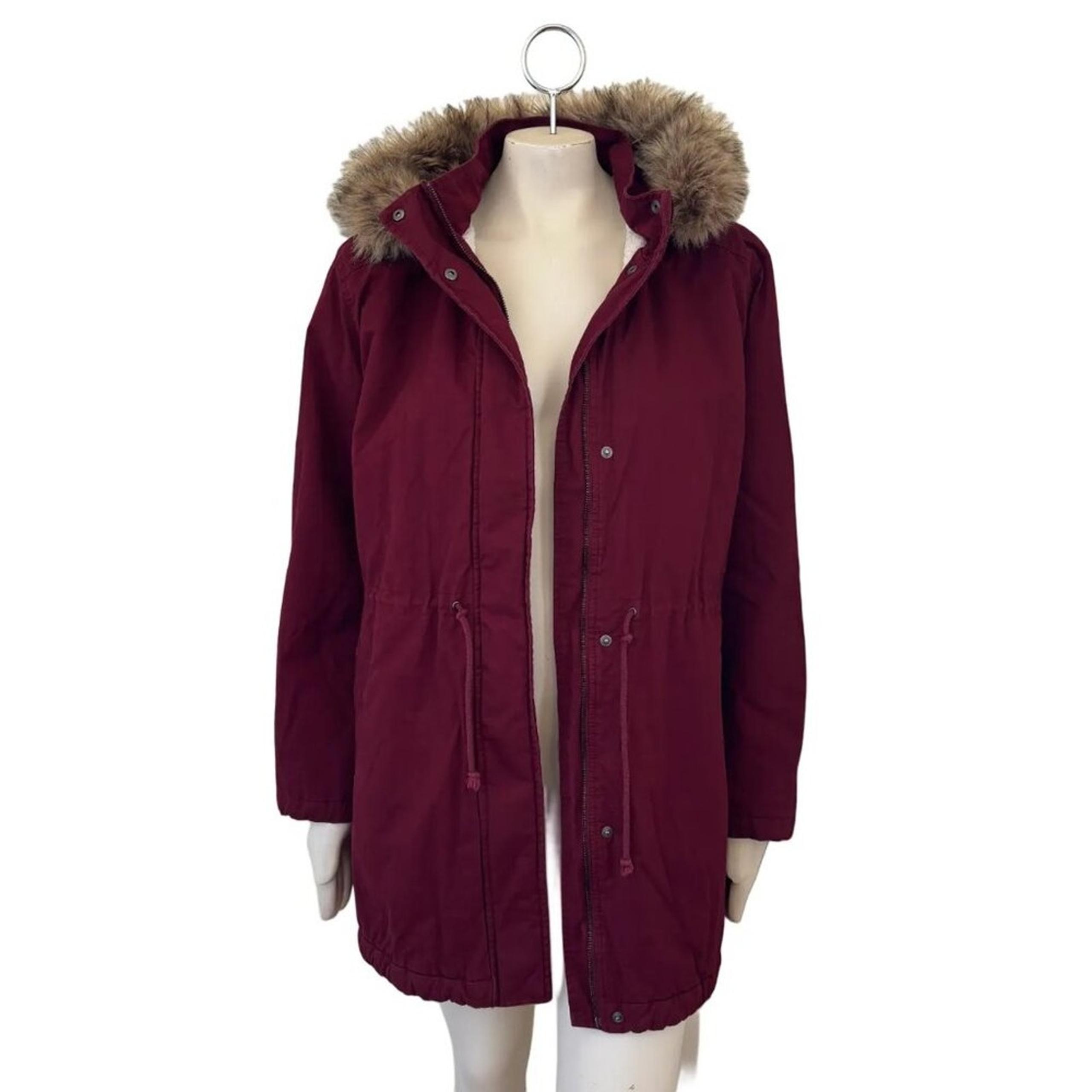 GAP Sherpa Lined Insulated Parka Coat in Burgundy Shiraz WOMEN'S XXL