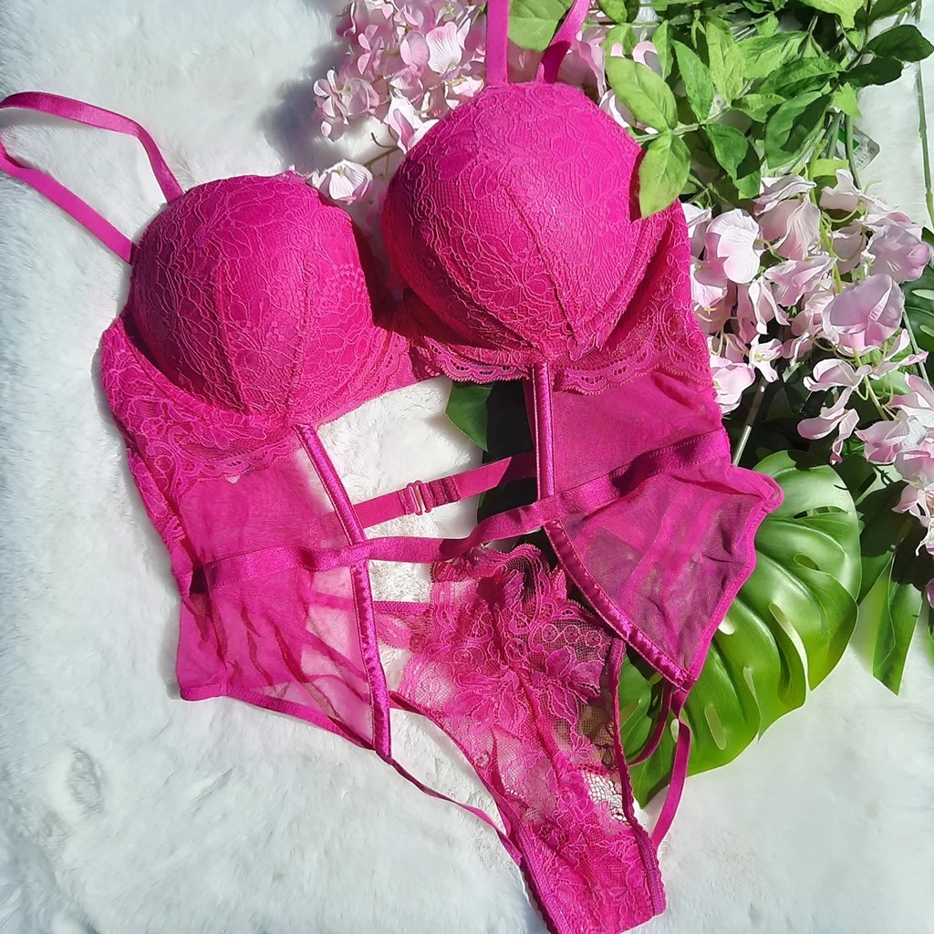 NEW (L) VS Very Sexy Push-Up Cutout Lace Teddy in Pink Fuchsia