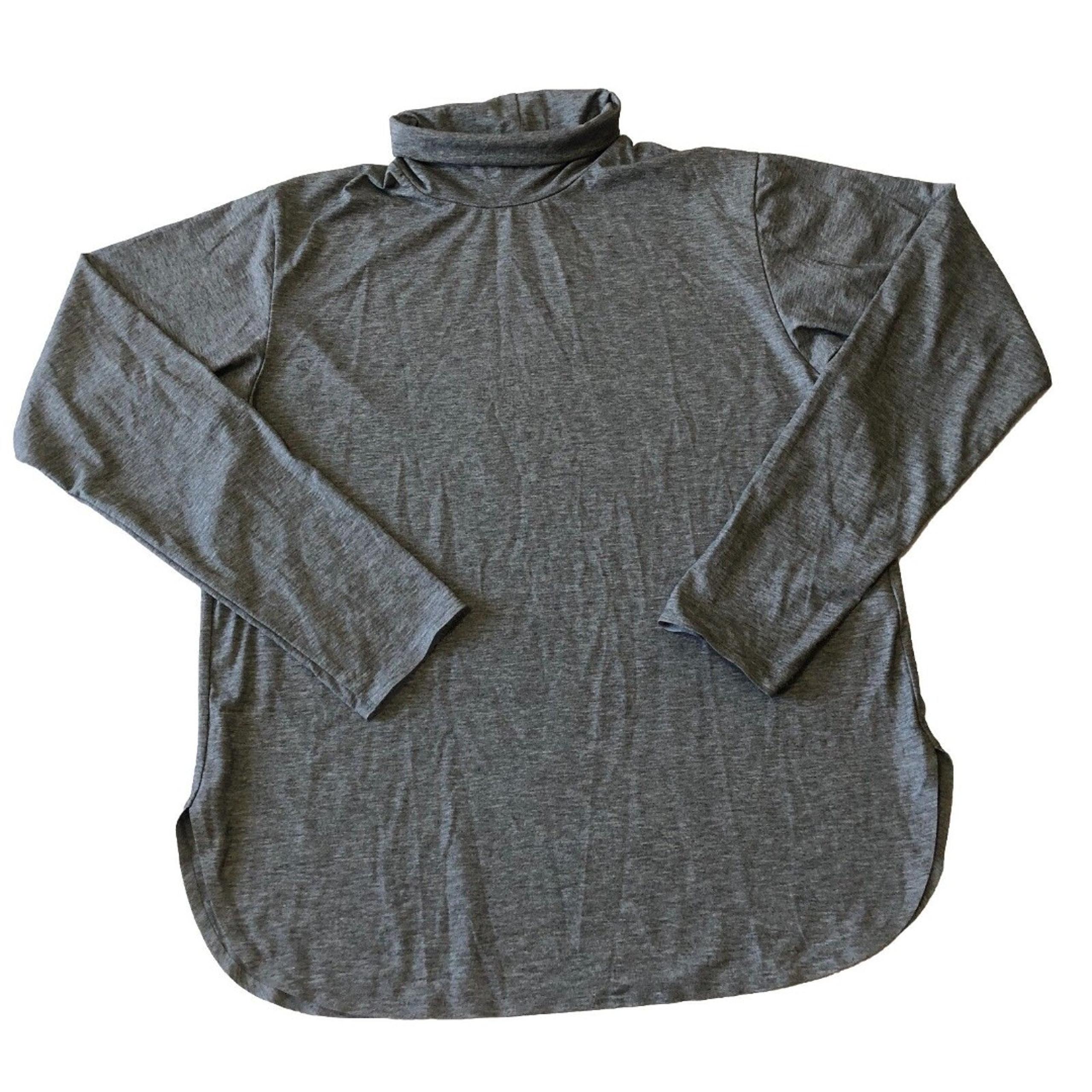UNIQLO AIRISM Women’s Heather Gray Mock Turtle Neck Split Hem Size Medium
