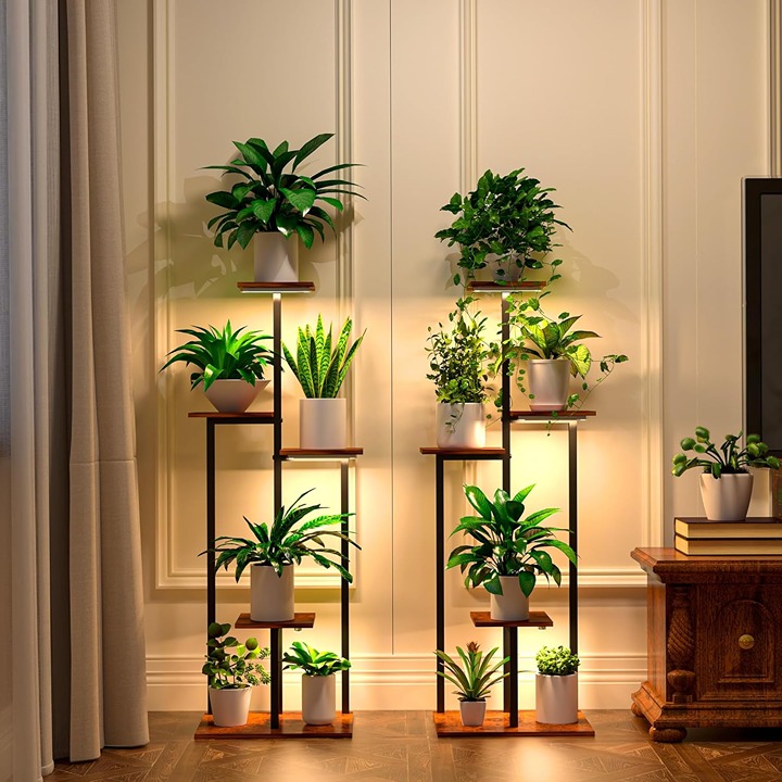 Plant Stand Indoor with Grow Light, 2-Pack Metal Plant Shelf with 6 Grow Lights,