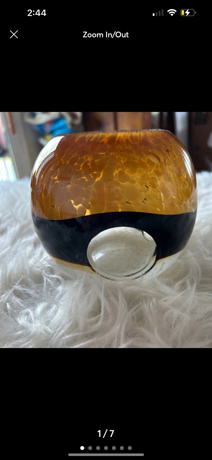 MCM Blown Glass Fishbowl Vase Tortoise Shell Black White Eye
