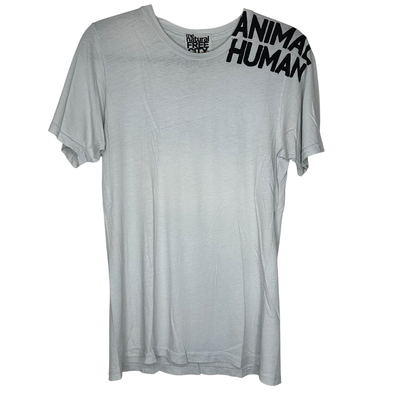 RARE The Natural Free City Gray Short Sleeve Human Animal Black Graphic Tee M