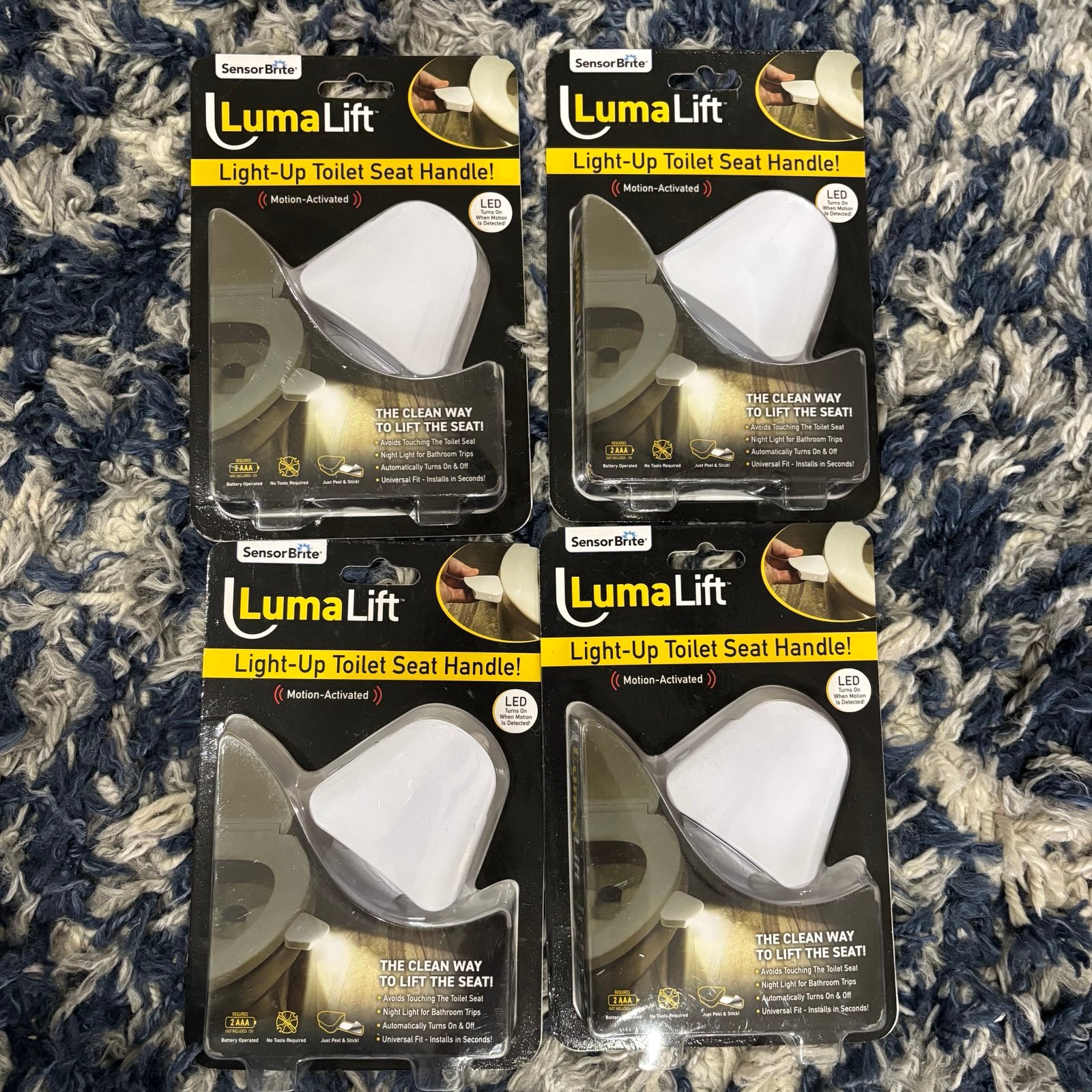 Lot of 4 Sensor Brite LumaLift LED Motion Activated Light Up Toilet Seat Handle