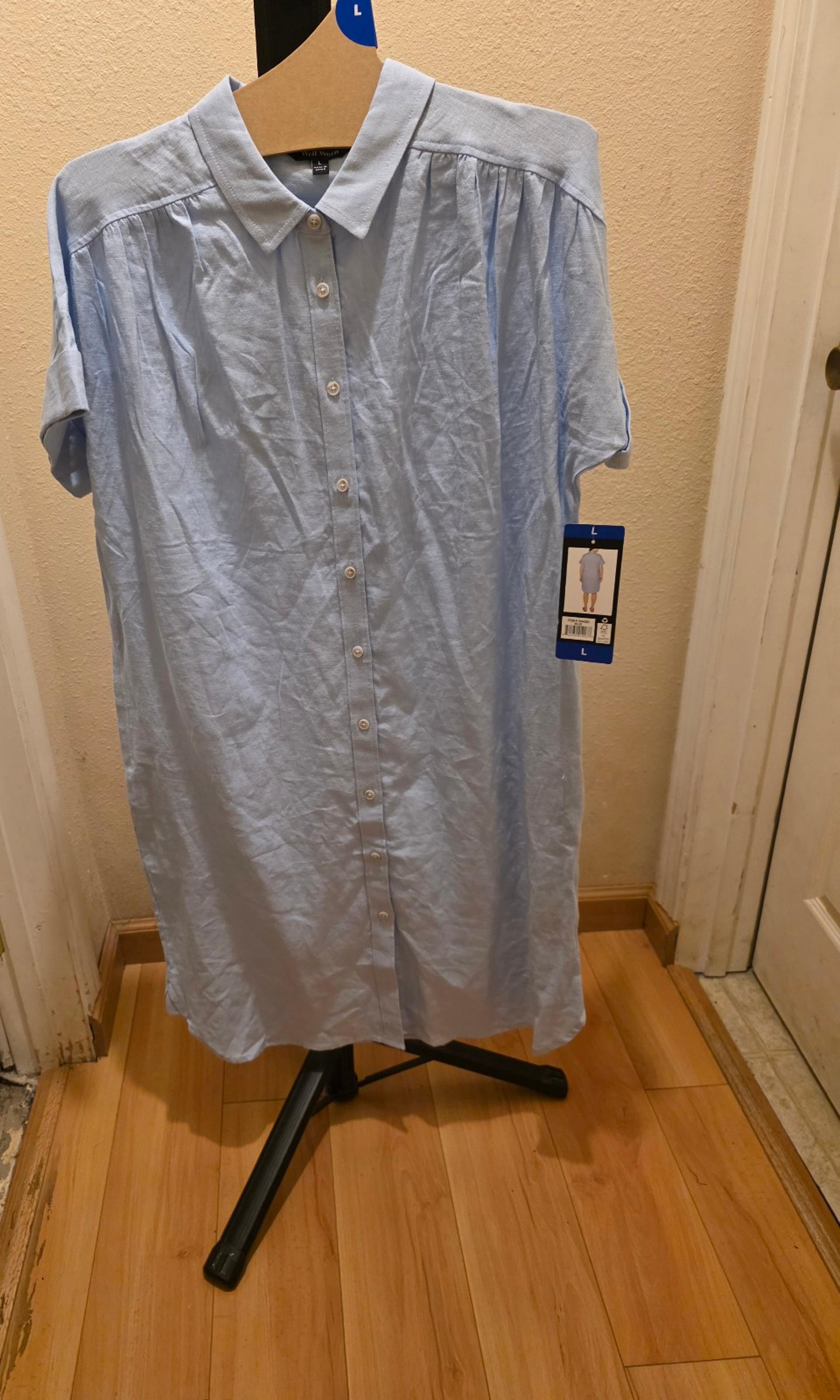Well Worn Short Sleeve Shirt Dress Blue Large