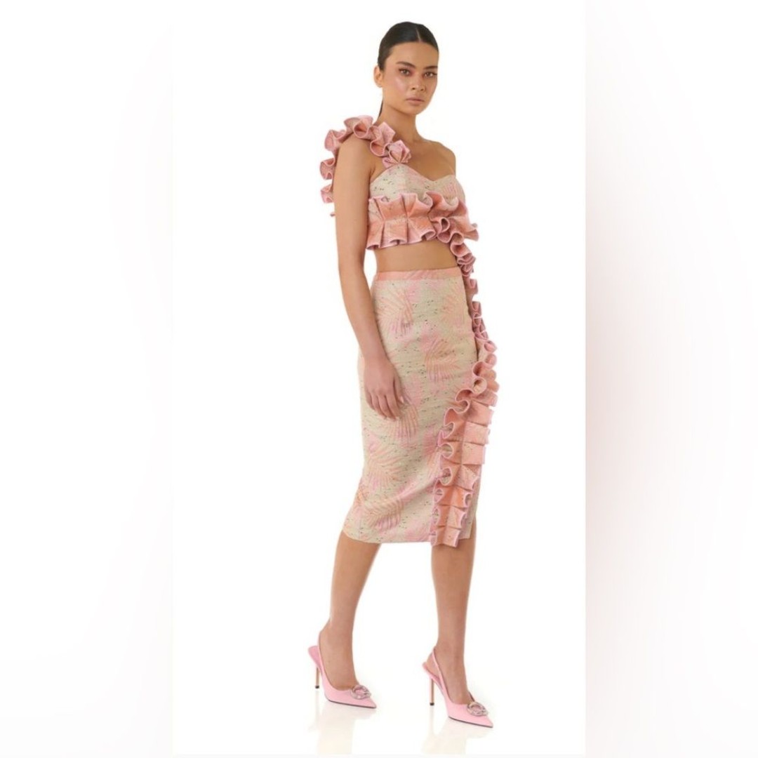 Eliya The Label Sakura Cut Out Dress in Pink and Orange Palm - Size M