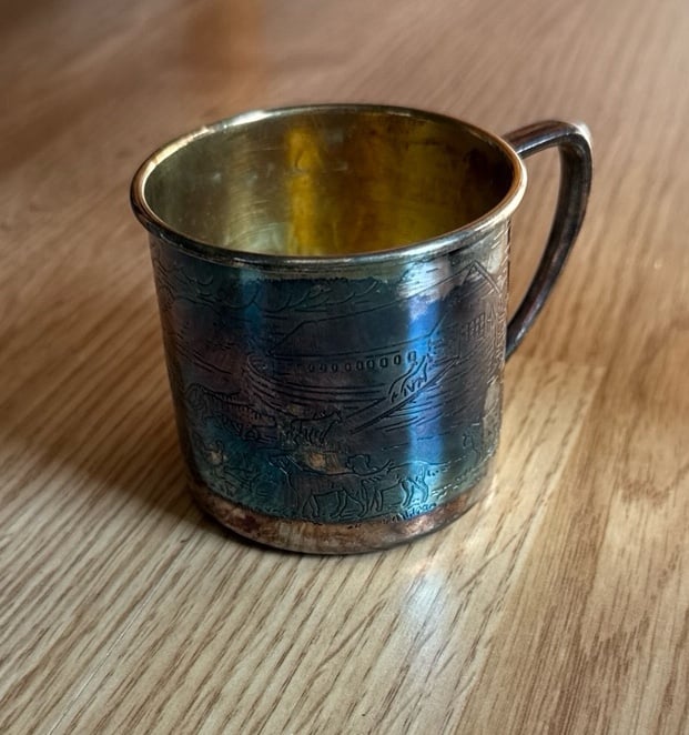 SILVER PLATED BABY CUP NOAHS ARK COLLECTIBLE ONEIDA MADE IN USA
