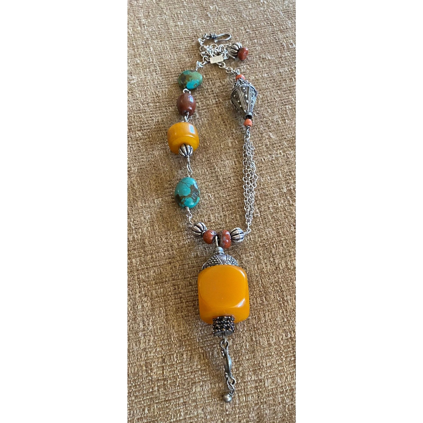 Butterscotch Bakelite, turquoise & sterling silver necklace