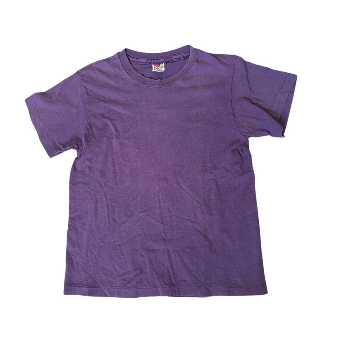 VTG 80s 90s Hanes Single Stitch Blank Purple Tee T Shirt Kids Youth L 14/16