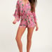 Lulus Roselyn Pink Floral Print Short Sleeve Romper NWT XS