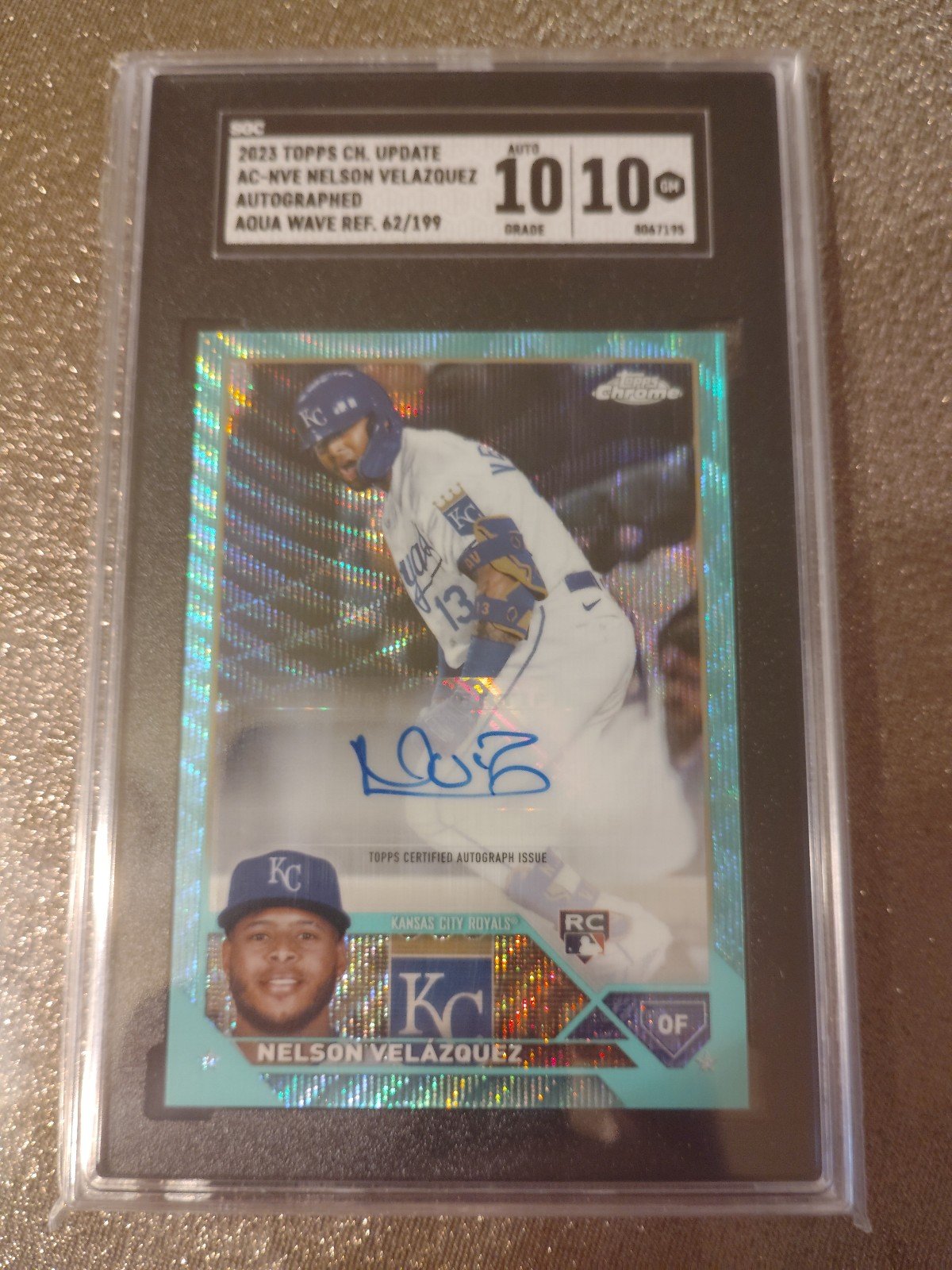 2023 Topps Chrome update Nelson Velasquez Auga wave refractor SGC AUTO double 10