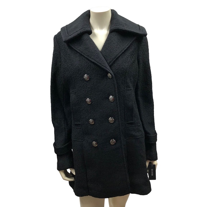 GUESS WOMEN DOUBLE BREASTED WOOL BLEND COAT LG NEW WITH TAG