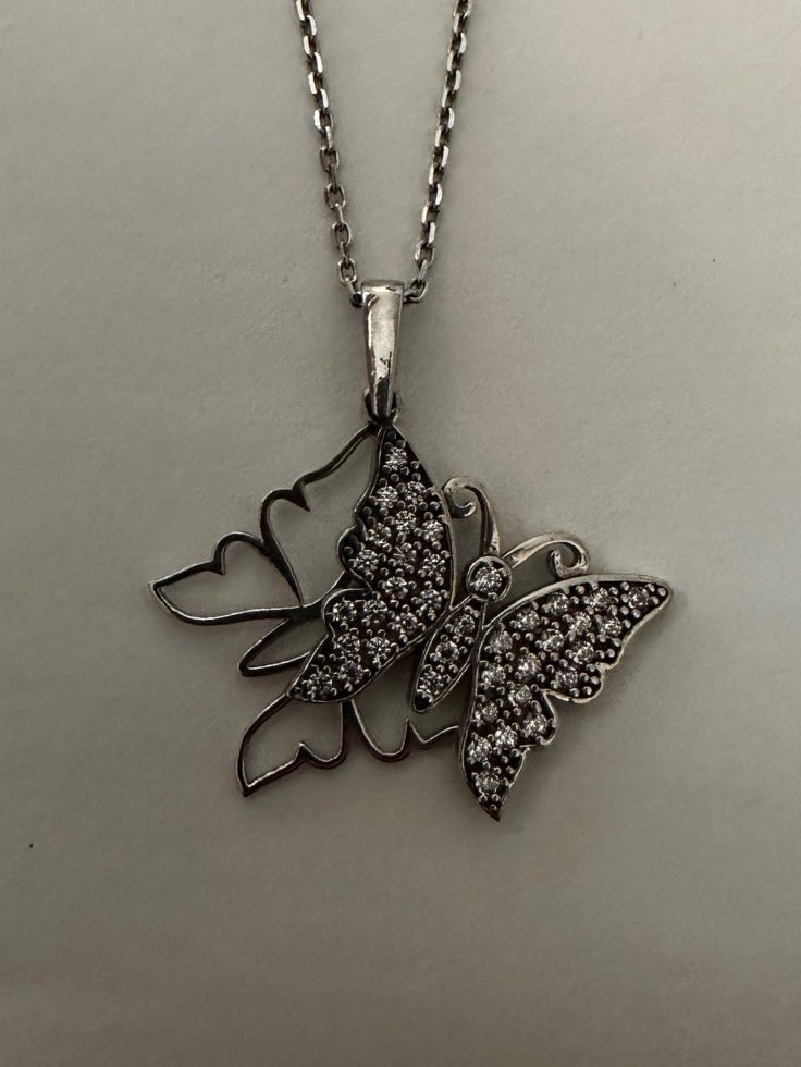 925 Silver butterfly necklace clear cz stones