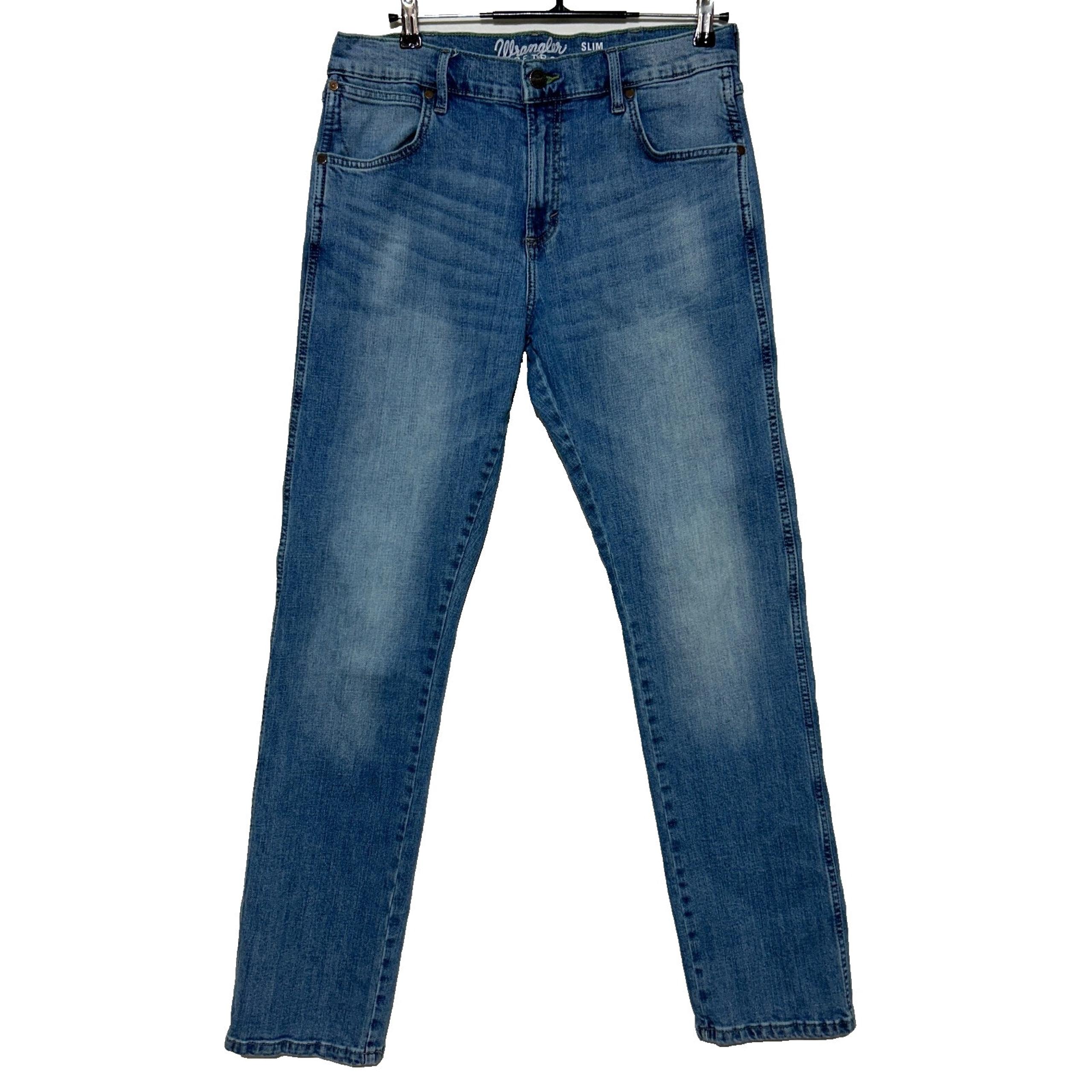 Wrangler Retro Jeans Mens 33x34 Blue Slim Straight Dark Wash Stretch Workwear