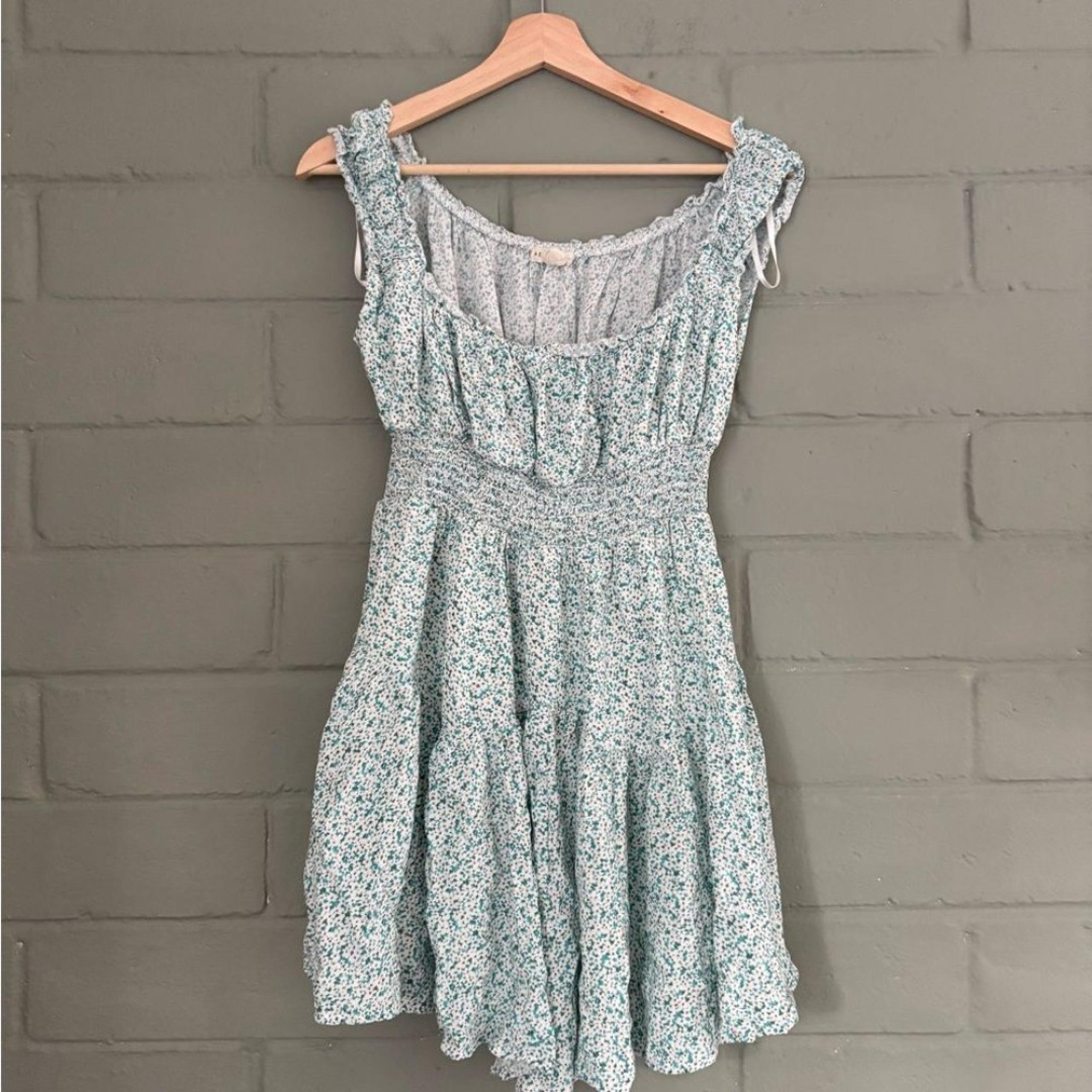 Aeropostale Ditsy Floral French Prairie Tiered Dress White Blue Size M