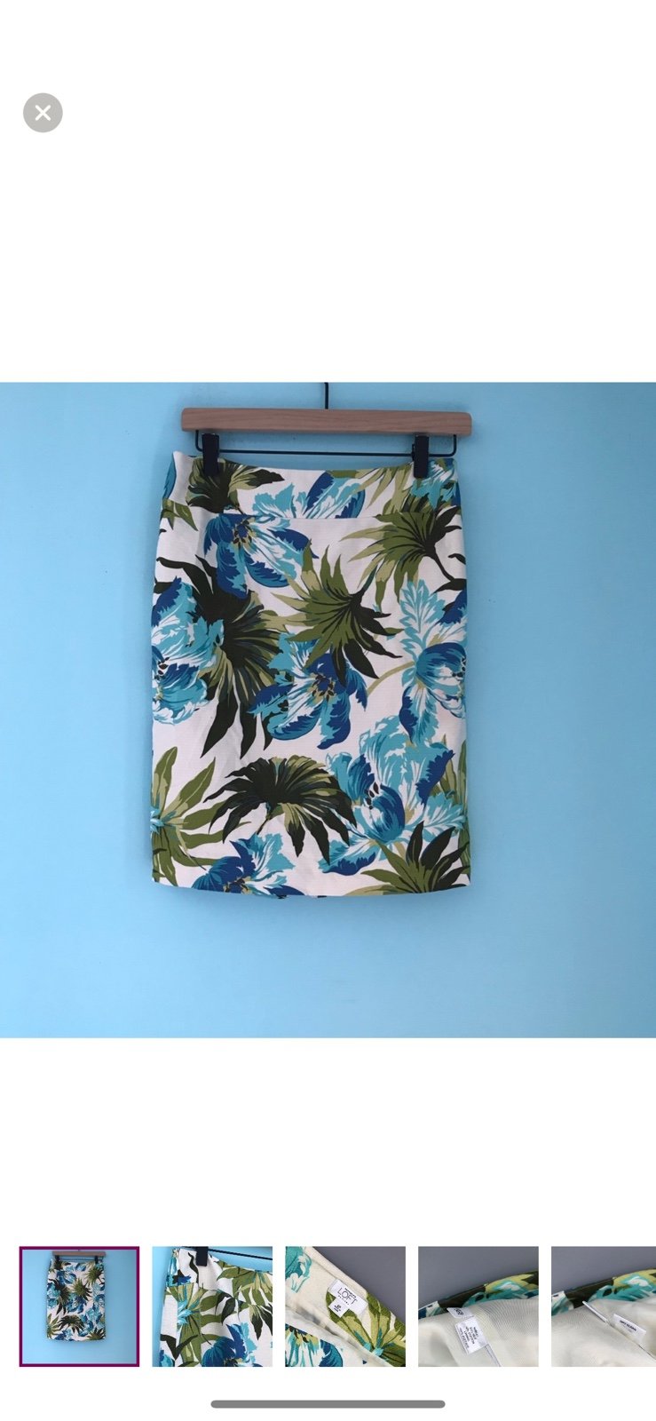 Ann Taylor LOFT Petites Tropical Floral Mini Pencil Silk Skirt 6P Blue Rare