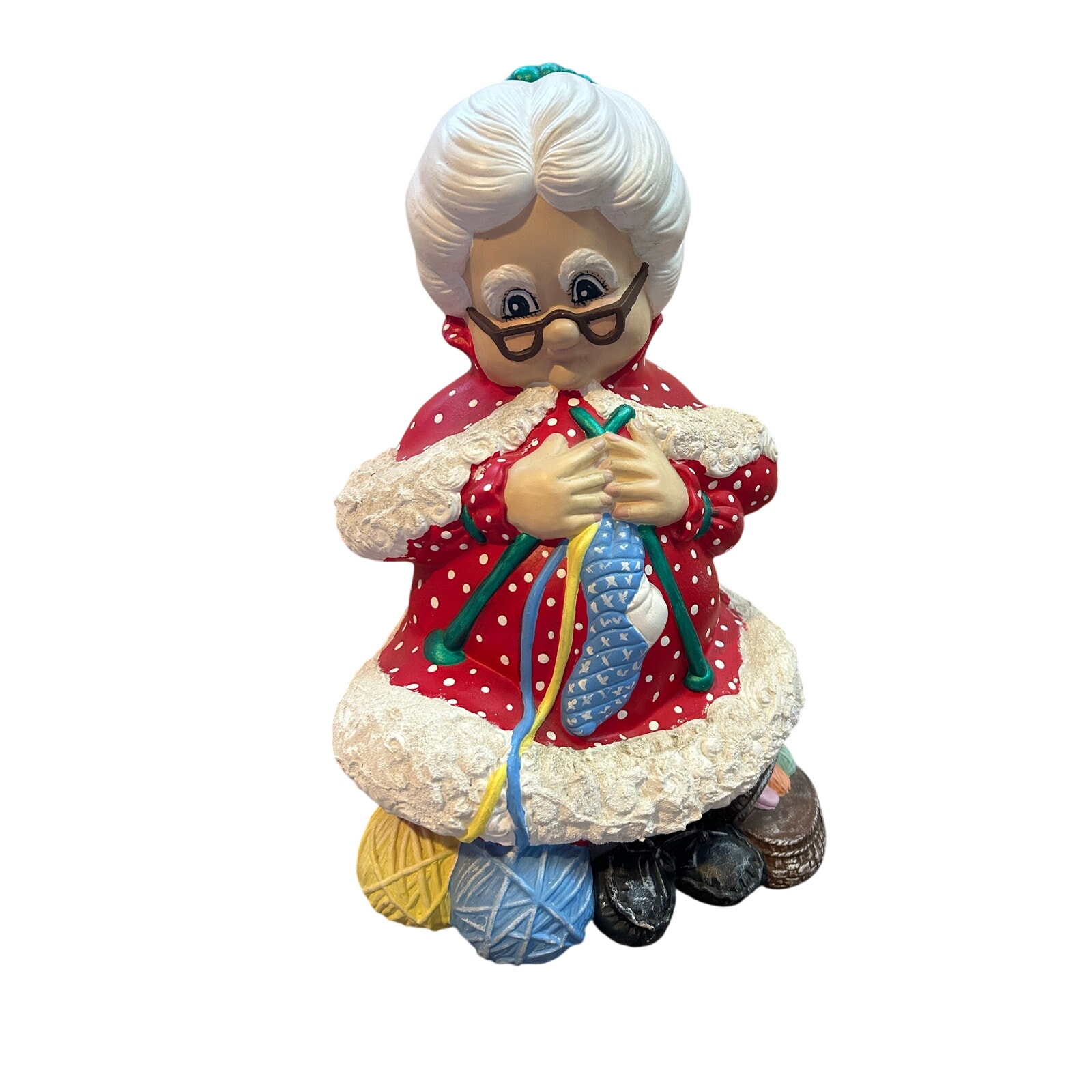 Vintage Atlantic Mold Style Ceramic Mrs Claus Knitting Christmas 14” Hand Paint