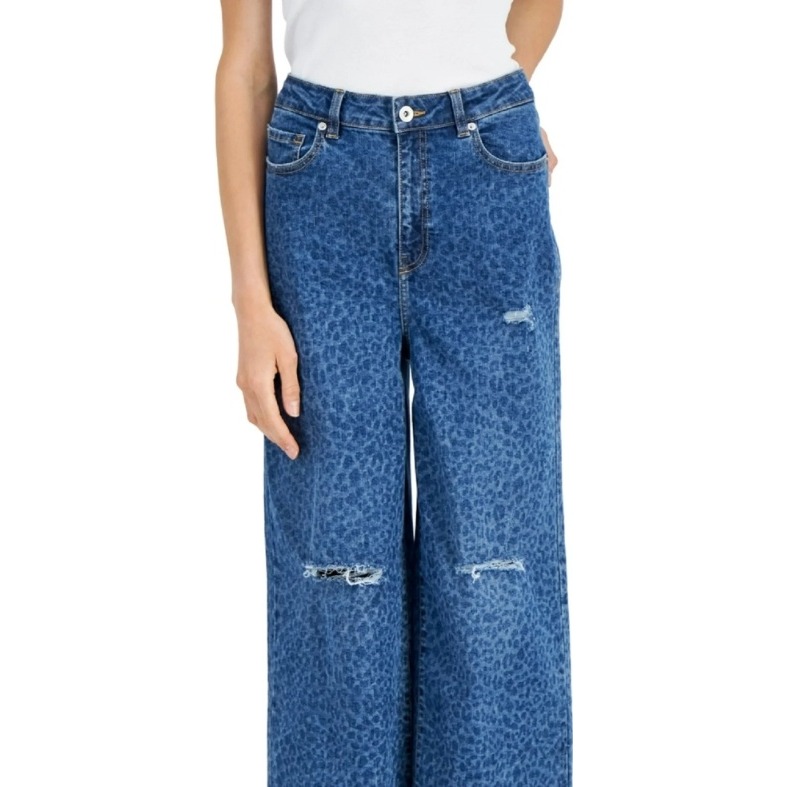 INC Denim Wide Leg Jeans Trendy Distressed Leopard Print Blue Size 14 NWT