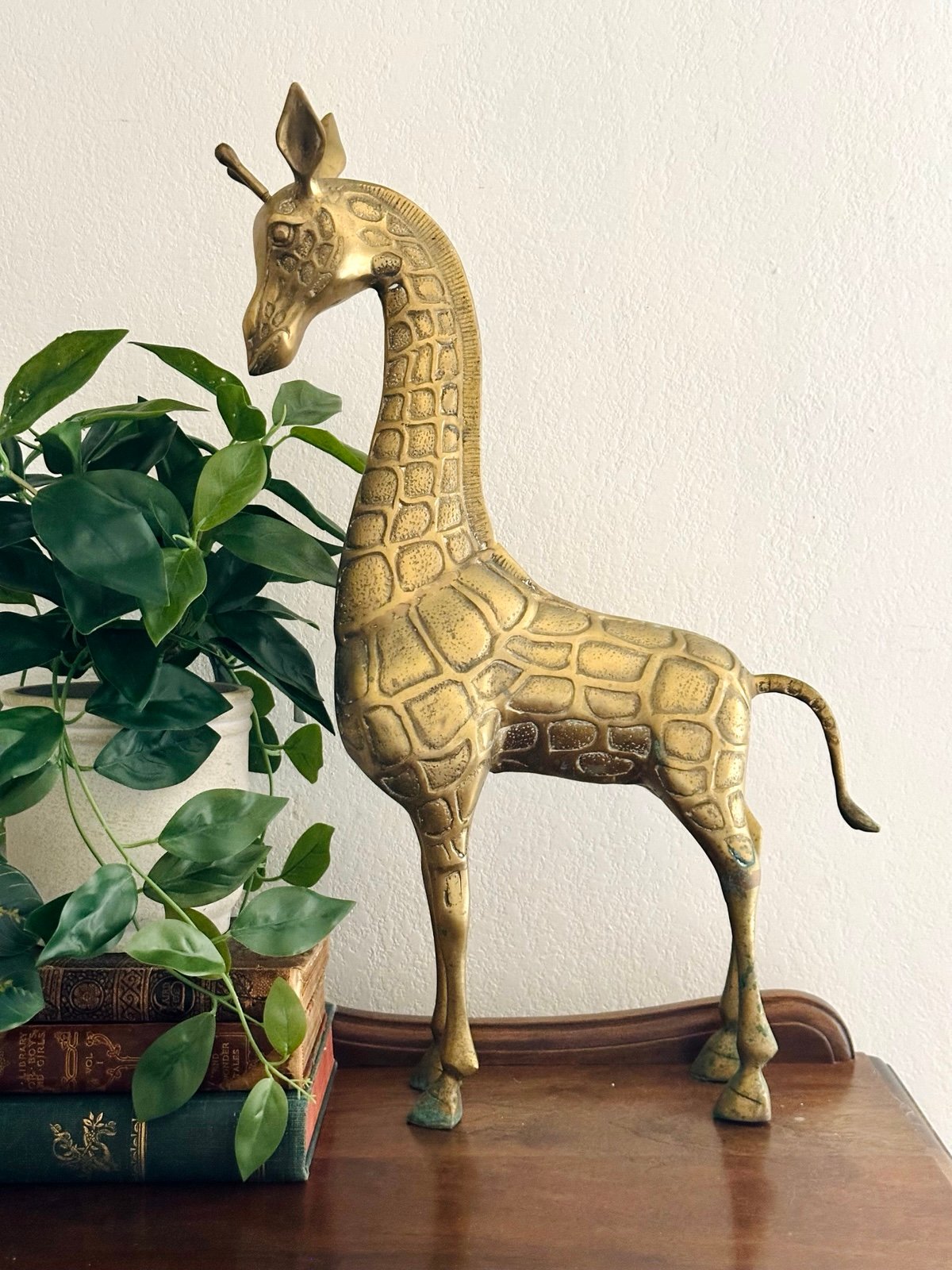Large Vintage MCM Solid Brass Giraffe, 22” tall