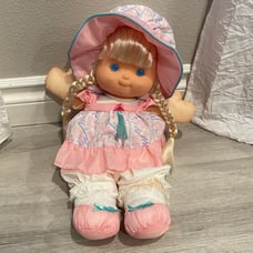 VTG Fisher-Price 1992 Puffalump KIds Baby Doll Plush Pink Dress Blue Eyes Blonde