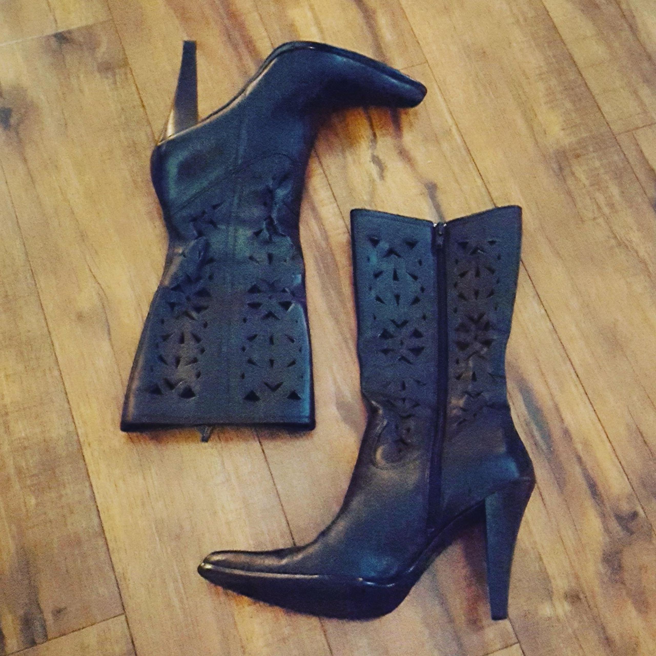 MIA - Black Leather Laser Cut Boots