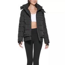 DKNY Sport Women's Ribbed Puffer Jacket Black - Size Large.