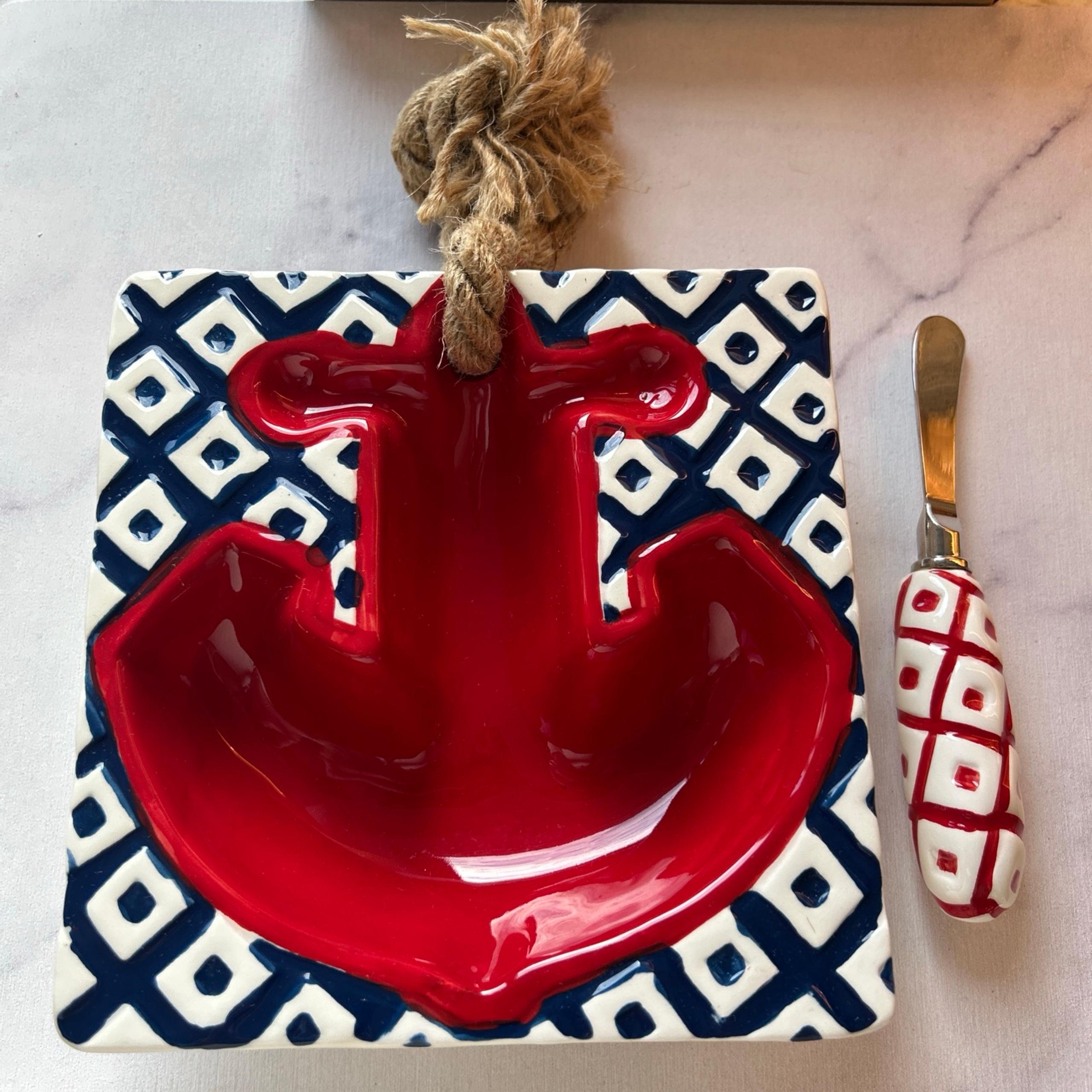 Mud Pie Anchor Appetizer Dip Bowl & Spreader Set Beach Coastal River Lake USA