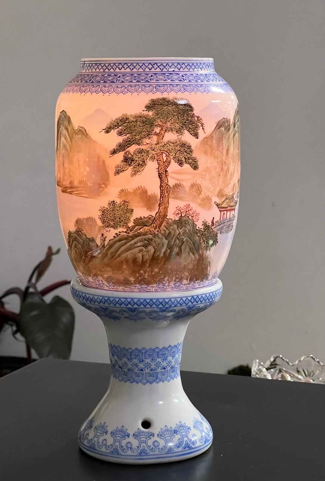 Vintage Oriental hand-painted eggshell porcelain lamp/ Candle Holder W/Box