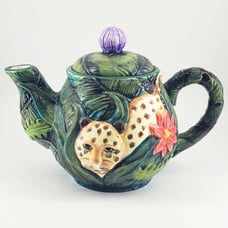 Vintage Bella Casa By Ganz Majolica Glazed teapot w/dimensional leopard zebra