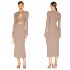 REVOLVE LNA Tenley Cut Out Midi Dress Size S in Coco Bean NWT