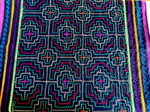 Amazon jungle hand embroidered shipibo blanket