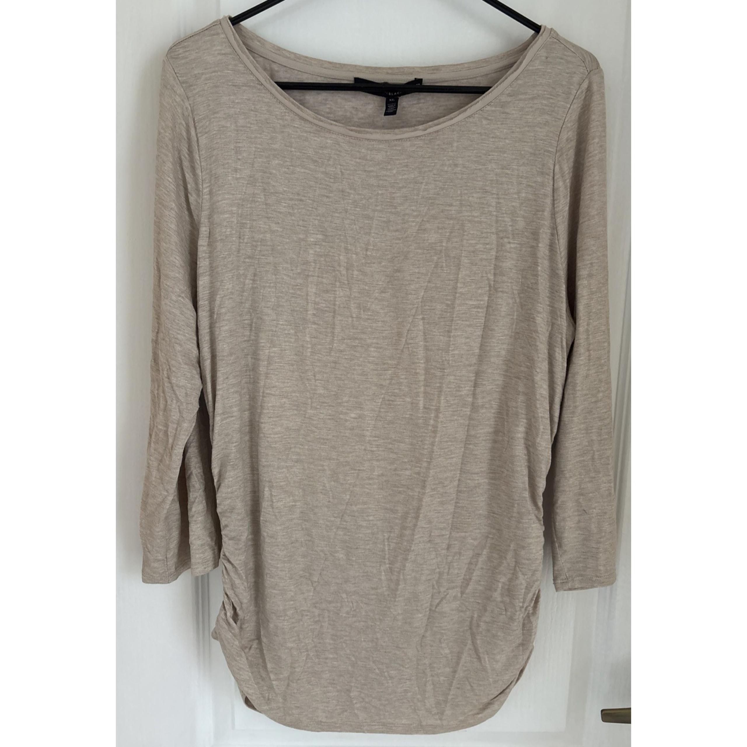 White House Black Market Knit Tunic Long Slv Cinched Ruched Beige Stretch Sz XL