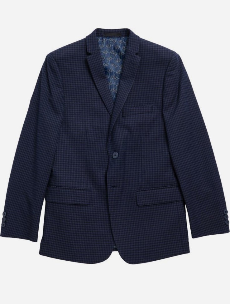 Tallia Boys Size 12 Navy Blue Check Two-Button Blazer Jacket