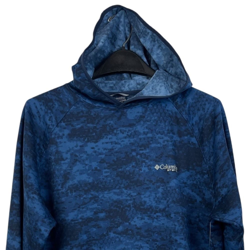 NEW Columbia PFG Mens Large Camo Super Terminal Fleece Fleece Hoodie Blue 70