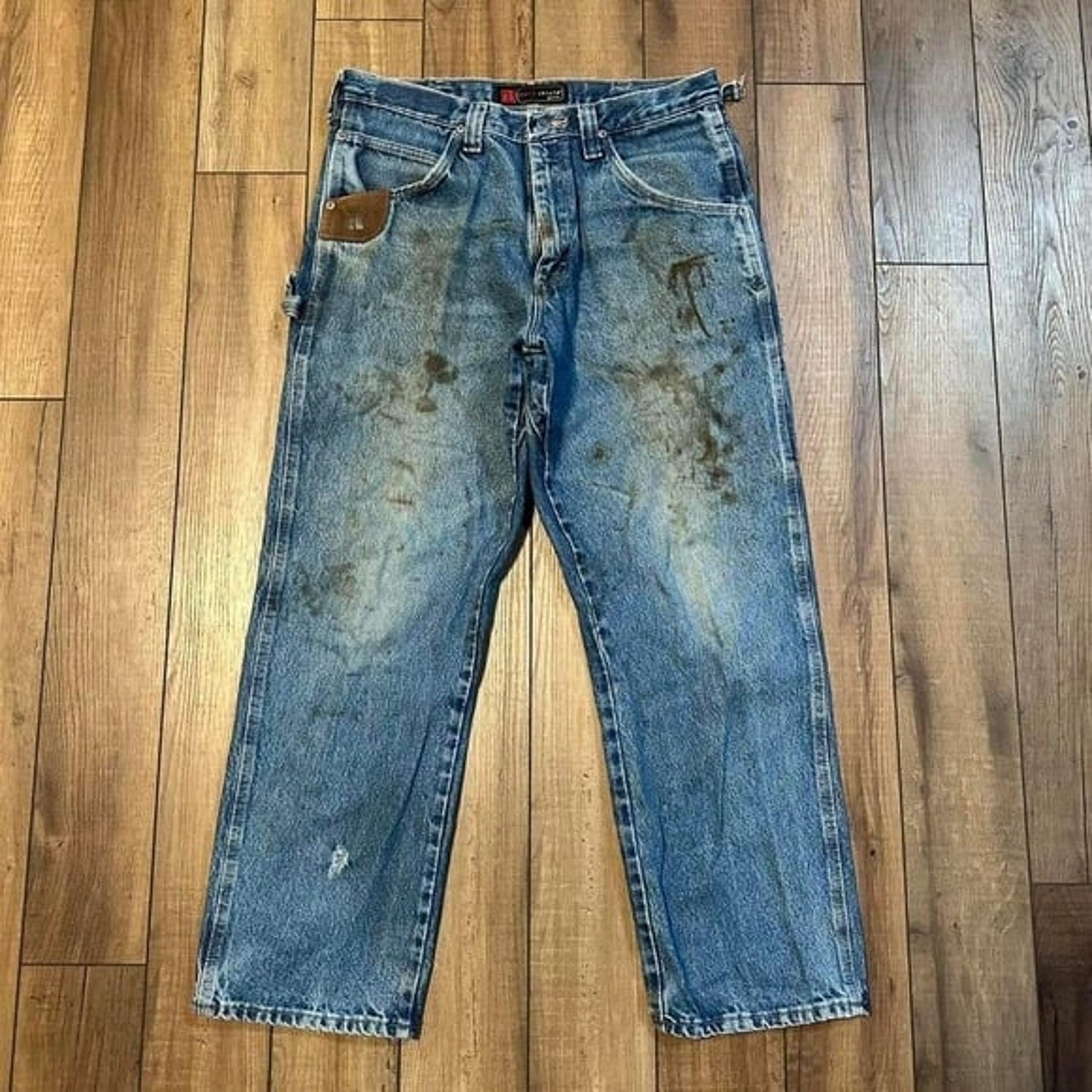 Vintage wrangler Riggs grunge distressed workwear baggy carpenter jeans 34 x 30