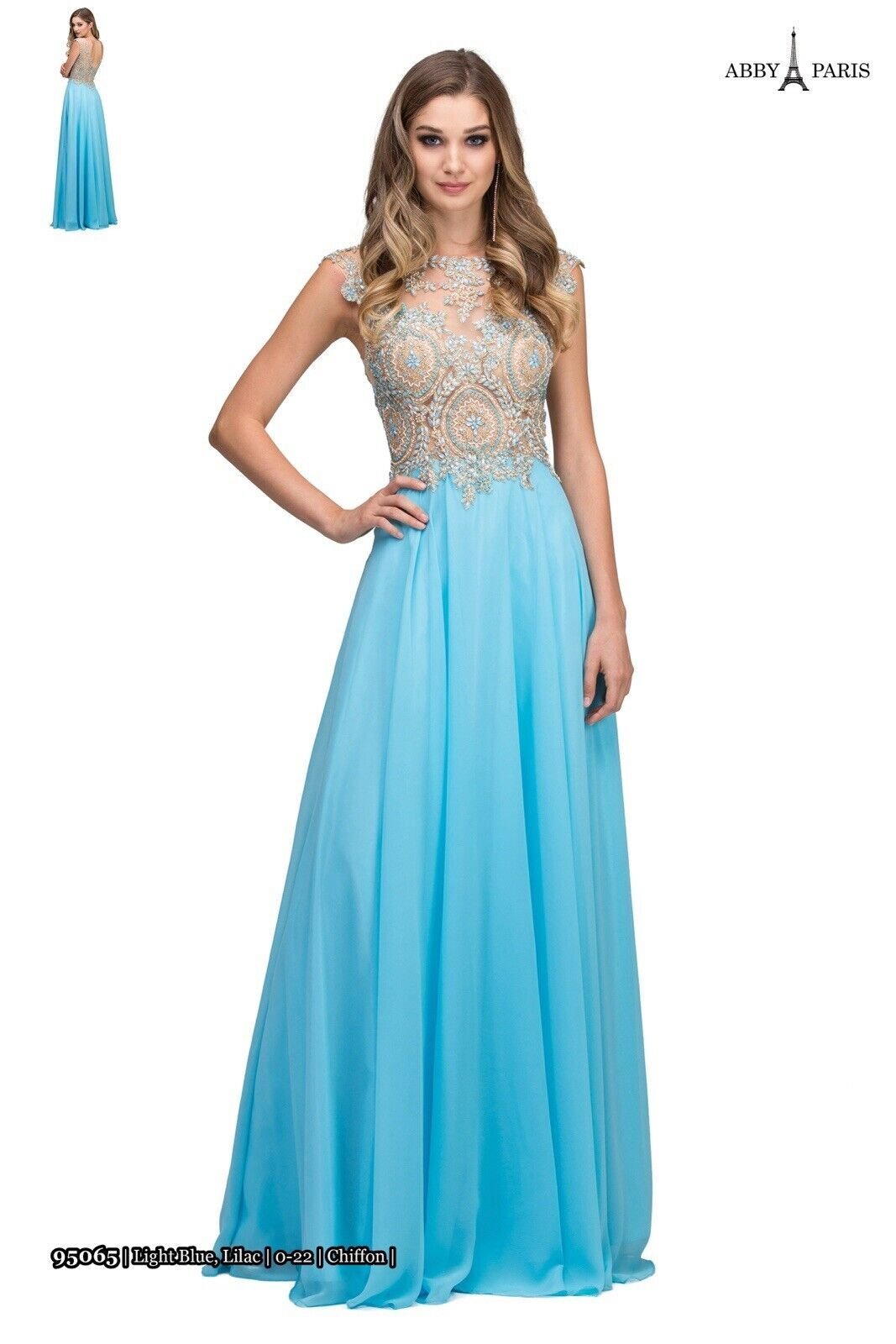 Abby Paris Sz 12 Gown In Gold Studded Top And Baby Blue Full Skirt