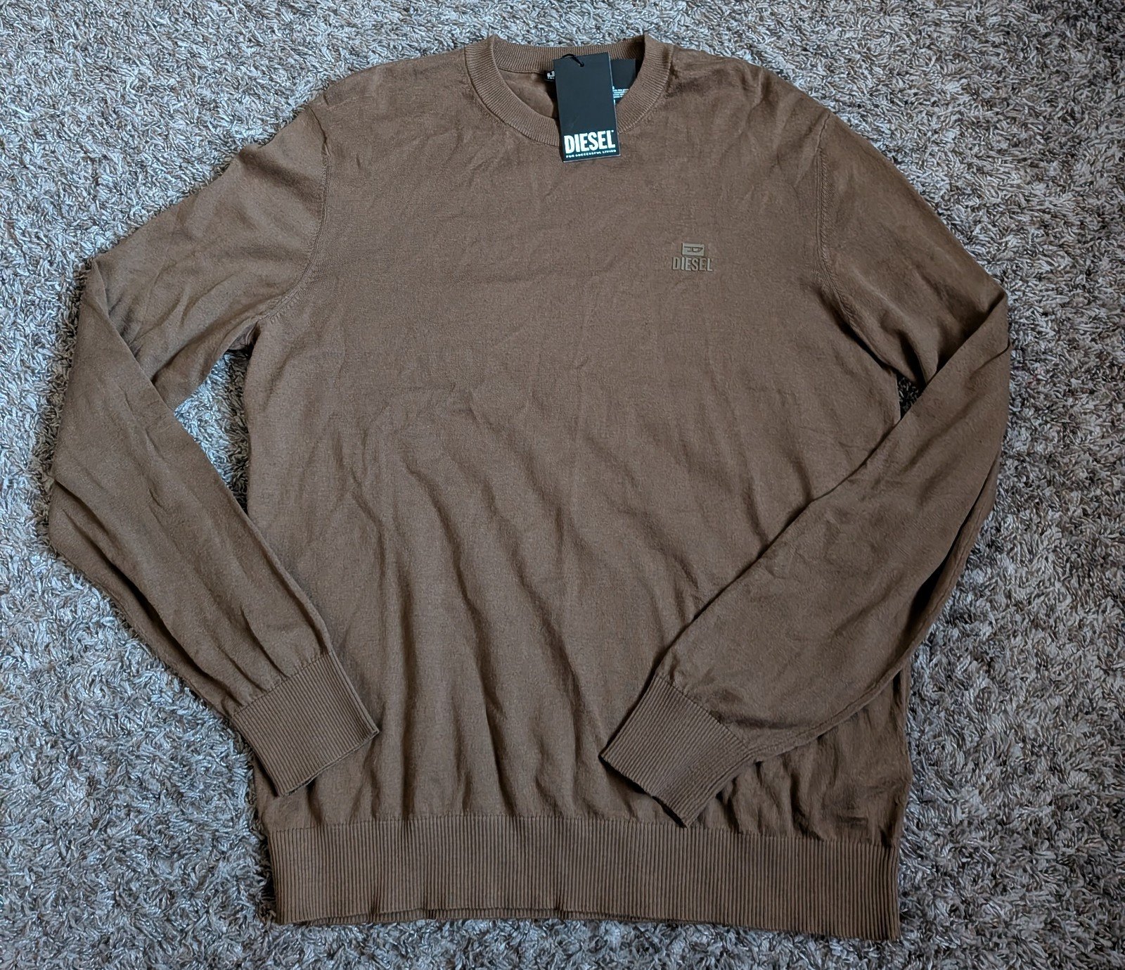 NWT Diesel Coffee Brown Cotton Newprint Knitwear Pullover Sweater Men's XL