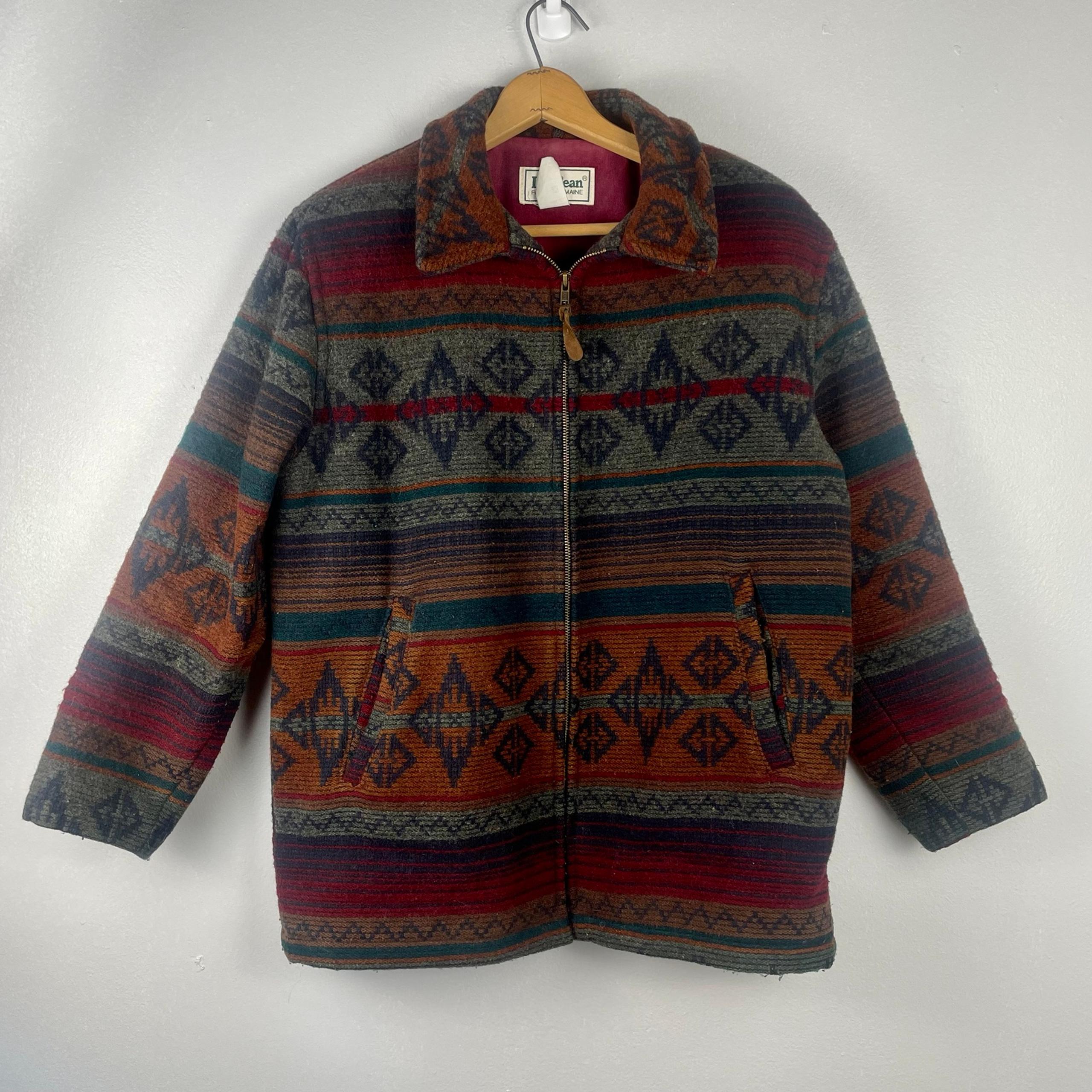 VTG LL Bean Aztec Chore Jacket Womens M Wool Blend Full Zip Southwest Barn Coat