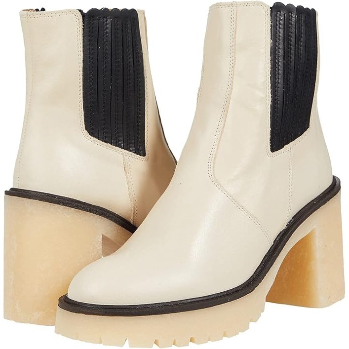 Free People Women White James Chelsea Boot Chunky Heel NEW Size 8 / 38 MSRP 188
