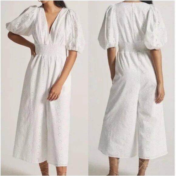 Anthropologie Hutch White Eyelet Jumpsuit Size Medium EUC
