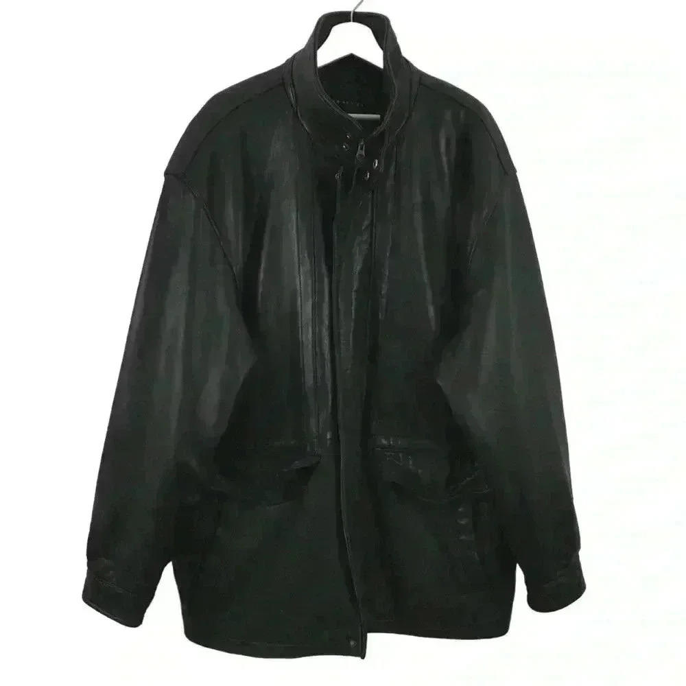 Baracuta Mens Black Leather Zip Up Jacket Size XL