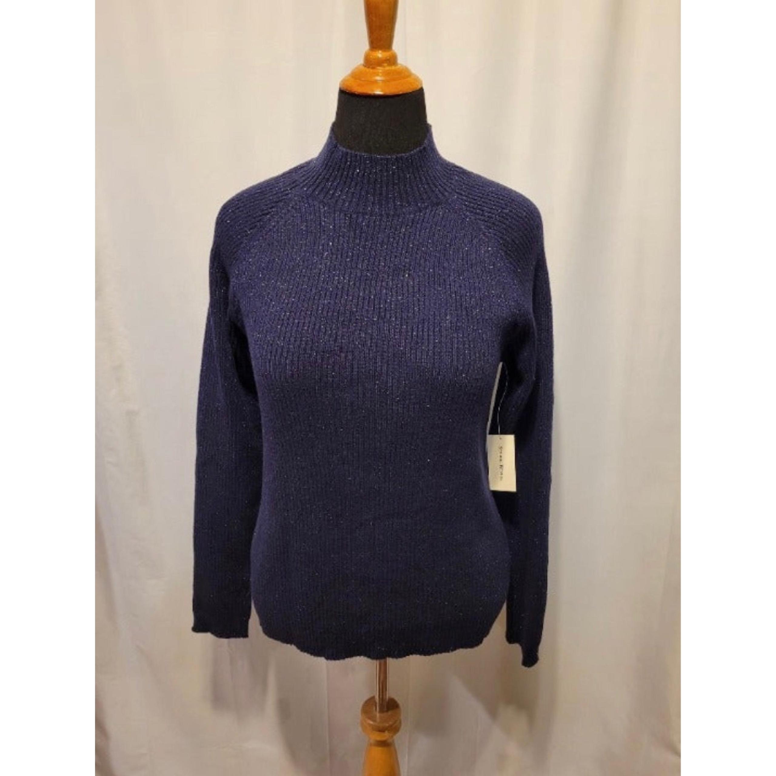 Studio Works NWT Mock Sweater in Navy and Silver Metallic Sparkle Women's XL