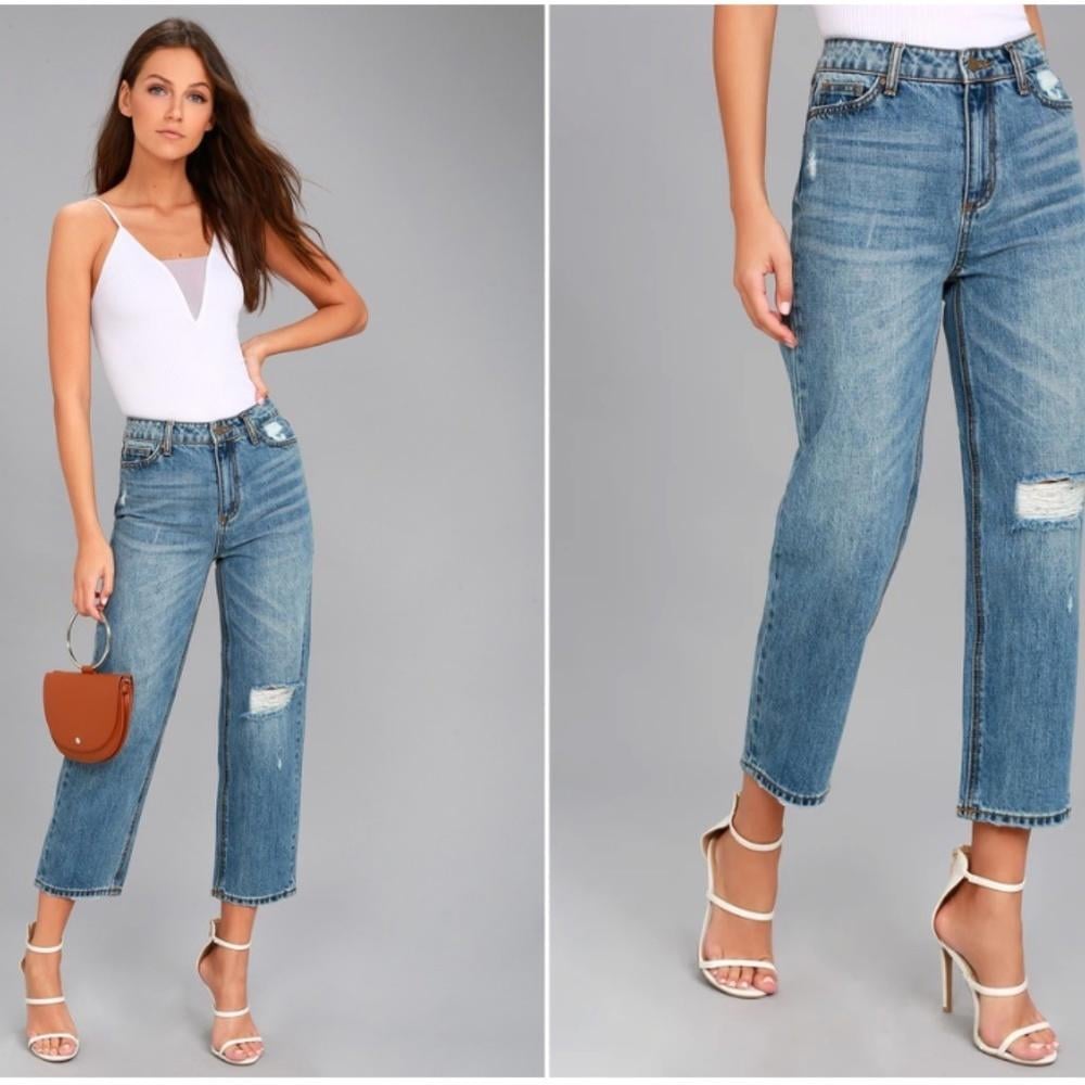 ANTHROPOLOGIE x Evidnt Y2K 1990s Malibu Medium Wash Distressed Girlfriend Jeans